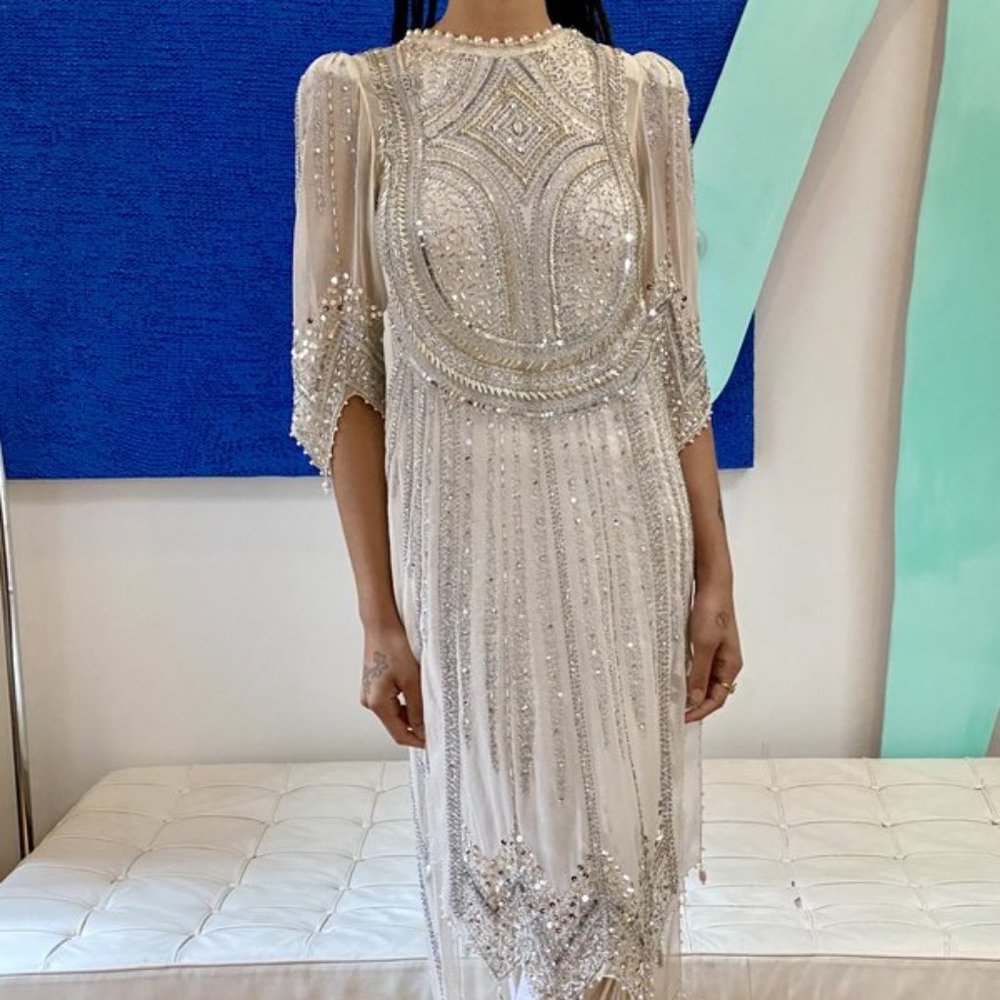VINTAGE RARE KC ZANDRA RHODES BEADED DRESS - WHITE